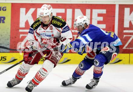 EBEL. Eishockey Bundesliga. EC VSV gegen KAC. Antti Pusa, (VSV), Johannes Kirisits  (KAC). Villach, am 13.1.2013.
Foto: Kuess 


---
pressefotos, pressefotografie, kuess, qs, qspictures, sport, bild, bilder, bilddatenbank