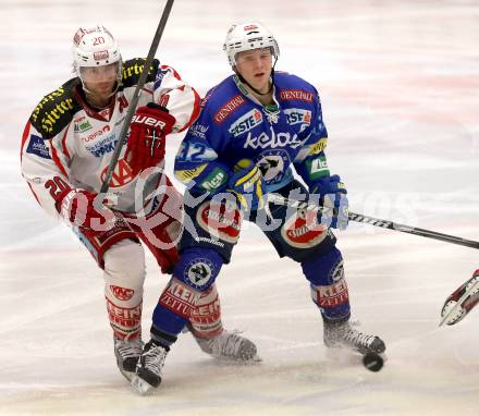 EBEL. Eishockey Bundesliga. EC VSV gegen KAC. Antti Pusa, (VSV), John Lammers  (KAC). Villach, am 13.1.2013.
Foto: Kuess 


---
pressefotos, pressefotografie, kuess, qs, qspictures, sport, bild, bilder, bilddatenbank