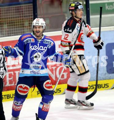 EBEL. Eishockey Bundesliga. EC VSV gegen HC Orli Znojmo.  Torjubel Scott Hotham,  (VSV). Villach, am 15.1.2013.
Foto: Kuess 


---
pressefotos, pressefotografie, kuess, qs, qspictures, sport, bild, bilder, bilddatenbank