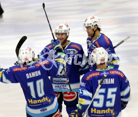 EBEL. Eishockey Bundesliga. EC VSV gegen HC Orli Znojmo. Torjubel Derek Damon, John Hughes, Brad Cole, Sott Hotham (VSV). Villach, am 15.1.2013.
Foto: Kuess 


---
pressefotos, pressefotografie, kuess, qs, qspictures, sport, bild, bilder, bilddatenbank