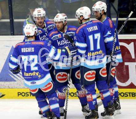 EBEL. Eishockey Bundesliga. EC VSV gegen HC Orli Znojmo. Torjubel John Hughes, Scott Hotham, Derek Damon, Brad Cole, Justin Taylor (VSV). Villach, am 15.1.2013.
Foto: Kuess 


---
pressefotos, pressefotografie, kuess, qs, qspictures, sport, bild, bilder, bilddatenbank