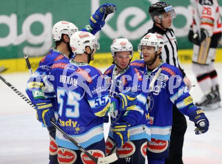 EBEL. Eishockey Bundesliga. EC VSV gegen HC Orli Znojmo. Torjubel Brad Cole, Marco Pewal, John Hughes, Scott Hotham (VSV). Villach, am 15.1.2013.
Foto: Kuess 


---
pressefotos, pressefotografie, kuess, qs, qspictures, sport, bild, bilder, bilddatenbank