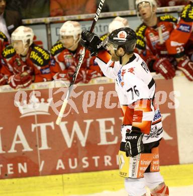 EBEL. Eishockey Bundesliga. EC KAC gegen HC TWK Innsbruck "Die Haie".   Aaron Fox (Innsbruck). Klagenfurt, am 15.1.2013.
Foto: Kuess 


---
pressefotos, pressefotografie, kuess, qs, qspictures, sport, bild, bilder, bilddatenbank