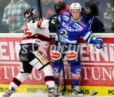 EBEL. Eishockey Bundesliga. EC VSV gegen HC Orli Znojmo. Antti Pusa,  (VSV), Antonin Boruta   (Znojmo). Villach, am 15.1.2013.
Foto: Kuess 


---
pressefotos, pressefotografie, kuess, qs, qspictures, sport, bild, bilder, bilddatenbank