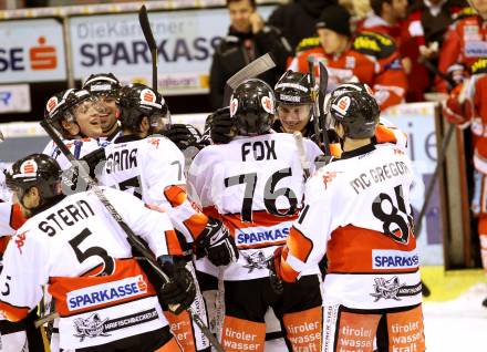 EBEL. Eishockey Bundesliga. EC KAC gegen HC TWK Innsbruck "Die Haie".   Jubel (Innsbruck). Klagenfurt, am 15.1.2013.
Foto: Kuess 


---
pressefotos, pressefotografie, kuess, qs, qspictures, sport, bild, bilder, bilddatenbank