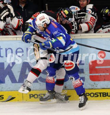 EBEL. Eishockey Bundesliga. EC VSV gegen HC Orli Znojmo. Derek Damon,  (VSV), Juraj Roznik (Znojmo). Villach, am 15.1.2013.
Foto: Kuess 


---
pressefotos, pressefotografie, kuess, qs, qspictures, sport, bild, bilder, bilddatenbank