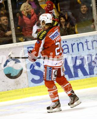 EBEL. Eishockey Bundesliga. EC KAC gegen HC TWK Innsbruck "Die Haie".   Jubel John Lammers (KAC). Klagenfurt, am 15.1.2013.
Foto: Kuess 


---
pressefotos, pressefotografie, kuess, qs, qspictures, sport, bild, bilder, bilddatenbank