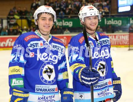 EBEL. Eishockey Bundesliga. EC VSV gegen HC Orli Znojmo. Marius Goehringer, John Hughes (VSV). Villach, am 15.1.2013.
Foto: Kuess 


---
pressefotos, pressefotografie, kuess, qs, qspictures, sport, bild, bilder, bilddatenbank