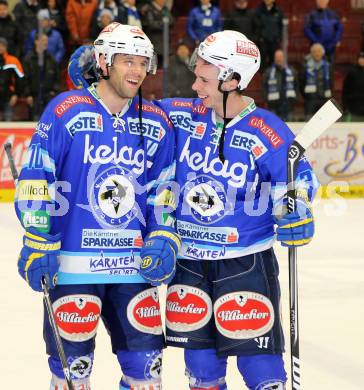 EBEL. Eishockey Bundesliga. EC VSV gegen HC Orli Znojmo. Derek Damon, Marco Pewal (VSV). Villach, am 15.1.2013.
Foto: Kuess 


---
pressefotos, pressefotografie, kuess, qs, qspictures, sport, bild, bilder, bilddatenbank