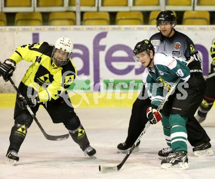 Eishockey Cup. Zeltverleih Bister gegen HC Post. Martin Poeck (Bister), Stephan Kogelnigg (Post). Klagenfurt, 16.1.2013.
Foto: Kuess
---
pressefotos, pressefotografie, kuess, qs, qspictures, sport, bild, bilder, bilddatenbank