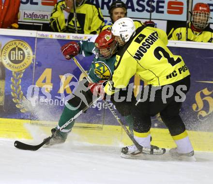 Eishockey Cup. Zeltverleih Bister gegen HC Post. Gerald Jarnig (Bister), Christian Woschitz (Post). Klagenfurt, 16.1.2013.
Foto: Kuess
---
pressefotos, pressefotografie, kuess, qs, qspictures, sport, bild, bilder, bilddatenbank