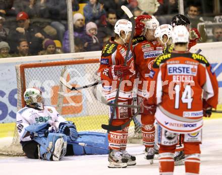 EBEL. Eishockey Bundesliga. EC KAC gegen SAPA Fehervar AV19.  Torjubel KAC, Bence Balizs  (Alba Volan). Klagenfurt, am 20.1.2013.
Foto: Kuess 


---
pressefotos, pressefotografie, kuess, qs, qspictures, sport, bild, bilder, bilddatenbank