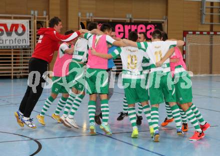 Futsal. Futsal Klagenfurt gegen Hegelhof RB Wien. Jubel Futsal Klagenfurt. Viktring, am 20.1.2012.
Foto: Kuess
---
pressefotos, pressefotografie, kuess, qs, qspictures, sport, bild, bilder, bilddatenbank