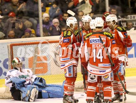 EBEL. Eishockey Bundesliga. EC KAC gegen SAPA Fehervar AV19.   Torjubel KAC, Bence Balizs  (Alba Volan). Klagenfurt, am 20.1.2013.
Foto: Kuess 


---
pressefotos, pressefotografie, kuess, qs, qspictures, sport, bild, bilder, bilddatenbank