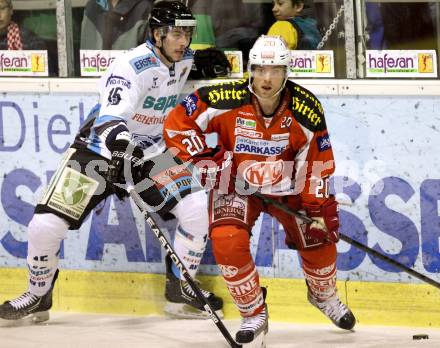 EBEL. Eishockey Bundesliga. EC KAC gegen SAPA Fehervar AV19.  John Lammers,  (KAC), Arnold Varga (Alba Volan). Klagenfurt, am 20.1.2013.
Foto: Kuess 


---
pressefotos, pressefotografie, kuess, qs, qspictures, sport, bild, bilder, bilddatenbank