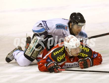 EBEL. Eishockey Bundesliga. EC KAC gegen SAPA Fehervar AV19.  David Schuller,  (KAC), Arpad Mihaly (Alba Volan). Klagenfurt, am 20.1.2013.
Foto: Kuess 


---
pressefotos, pressefotografie, kuess, qs, qspictures, sport, bild, bilder, bilddatenbank