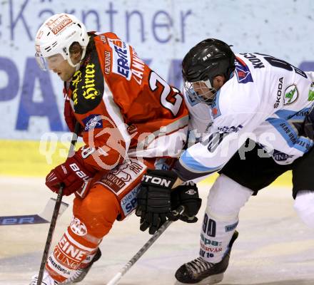 EBEL. Eishockey Bundesliga. EC KAC gegen SAPA Fehervar AV19.  John Lammers,  (KAC), Ferenc Kocsis (Alba Volan). Klagenfurt, am 20.1.2013.
Foto: Kuess 


---
pressefotos, pressefotografie, kuess, qs, qspictures, sport, bild, bilder, bilddatenbank