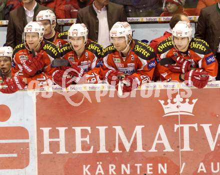 EBEL. Eishockey Bundesliga. EC KAC gegen SAPA Fehervar AV19. Jamie Lundmark, Kevin Doell, John Lammers, Florian Iberer  (KAC). Klagenfurt, am 20.1.2013.
Foto: Kuess 


---
pressefotos, pressefotografie, kuess, qs, qspictures, sport, bild, bilder, bilddatenbank