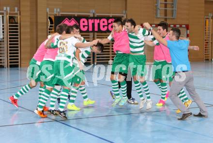 Futsal. Futsal Klagenfurt gegen Hegelhof RB Wien. Jubel Futsal Klagenfurt. Viktring, am 20.1.2012.
Foto: Kuess
---
pressefotos, pressefotografie, kuess, qs, qspictures, sport, bild, bilder, bilddatenbank