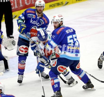 EBEL. Eishockey Bundesliga. EC VSV gegen KHL Medvescak Zagreb. Brad Cole, Scott Hotham,  (VSV),  Curtis Fraser (Zagreb). Villach, am 22.1.2013.
Foto: Kuess 


---
pressefotos, pressefotografie, kuess, qs, qspictures, sport, bild, bilder, bilddatenbank