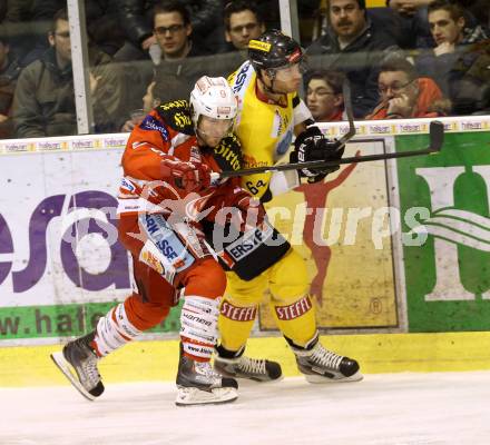 EBEL. Eishockey Bundesliga. EC KAC gegen UPC Vienna Capitals. Tyler Spurgeon,  (KAC),  Andre Lakos (Vienna). Klagenfurt, am 22.1.2013.
Foto: Kuess 


---
pressefotos, pressefotografie, kuess, qs, qspictures, sport, bild, bilder, bilddatenbank