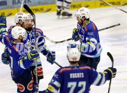 EBEL. Eishockey Bundesliga. EC VSV gegen KHL Medvescak Zagreb. Torjubel Derek Ryan, Scott Hotham, Markus Peintner, Brad Cole, John Hughes (VSV). Villach, am 22.1.2013.
Foto: Kuess 


---
pressefotos, pressefotografie, kuess, qs, qspictures, sport, bild, bilder, bilddatenbank