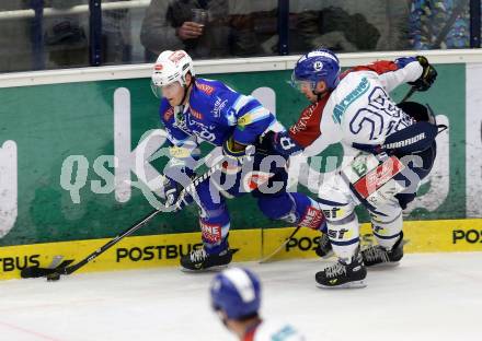 EBEL. Eishockey Bundesliga. EC VSV gegen KHL Medvescak Zagreb. John Hughes,  (VSV), Alan Letang (Zagreb). Villach, am 22.1.2013.
Foto: Kuess 


---
pressefotos, pressefotografie, kuess, qs, qspictures, sport, bild, bilder, bilddatenbank