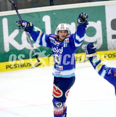 EBEL. Eishockey Bundesliga. EC VSV gegen KHL Medvescak Zagreb. Torjubel Nikolaus Hartl,  (VSV). Villach, am 22.1.2013.
Foto: Kuess 


---
pressefotos, pressefotografie, kuess, qs, qspictures, sport, bild, bilder, bilddatenbank