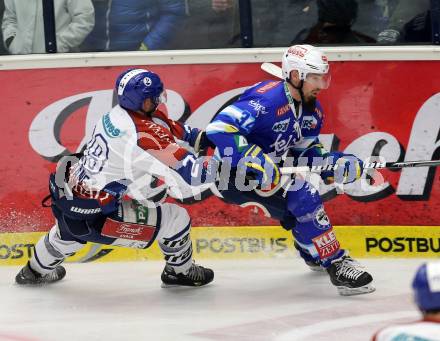 EBEL. Eishockey Bundesliga. EC VSV gegen KHL Medvescak Zagreb. Markus Peintner,  (VSV), Alan Letang (Zagreb). Villach, am 22.1.2013.
Foto: Kuess 


---
pressefotos, pressefotografie, kuess, qs, qspictures, sport, bild, bilder, bilddatenbank