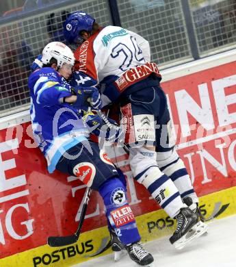 EBEL. Eishockey Bundesliga. EC VSV gegen KHL Medvescak Zagreb. Kevin Steiner,  (VSV),  Curtis Fraser (Zagreb). Villach, am 22.1.2013.
Foto: Kuess 


---
pressefotos, pressefotografie, kuess, qs, qspictures, sport, bild, bilder, bilddatenbank