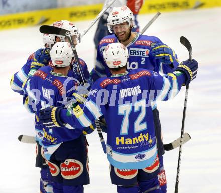 EBEL. Eishockey Bundesliga. EC VSV gegen KHL Medvescak Zagreb. Torjubel Derek Ryan, Scott Hotham, Markus Peintner, Brad Cole, John Hughes (VSV). Villach, am 22.1.2013.
Foto: Kuess 


---
pressefotos, pressefotografie, kuess, qs, qspictures, sport, bild, bilder, bilddatenbank