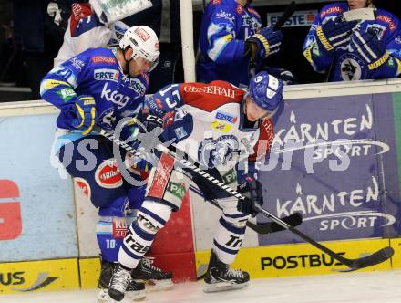 EBEL. Eishockey Bundesliga. EC VSV gegen KHL Medvescak Zagreb. Derek Damon.  (VSV), Andy Sertich (Zagreb). Villach, am 22.1.2013.
Foto: Kuess 


---
pressefotos, pressefotografie, kuess, qs, qspictures, sport, bild, bilder, bilddatenbank