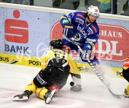 EBEL. Eishockey Bundesliga. EC VSV gegen UPC Vienna Capitals. Andreas Wiedergut,  (VSV), Daniel Woger (Vienna). Villach, am 27.1.2013.
Foto: Kuess 


---
pressefotos, pressefotografie, kuess, qs, qspictures, sport, bild, bilder, bilddatenbank