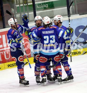 EBEL. Eishockey Bundesliga. EC VSV gegen UPC Vienna Capitals. Torjubel  Markus Peintner, John Hughes, Andreas Wiedergut, RYAN Derek, UNTERLUGGAUER Gerhard (VSV). Villach, am 27.1.2013.
Foto: Kuess 


---
pressefotos, pressefotografie, kuess, qs, qspictures, sport, bild, bilder, bilddatenbank