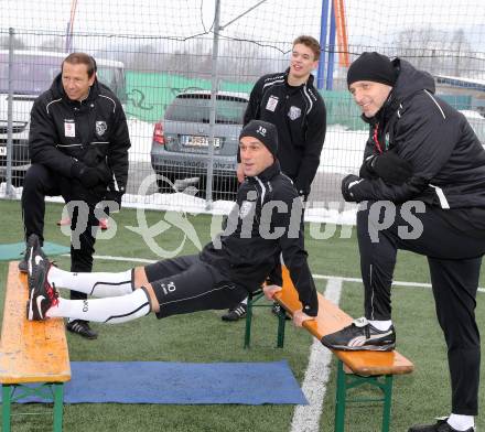 Fussball. WAC. Training. Rene Poms, Michael Liendl, Slobodan Grubor, Maximilian Ritscher. St. Andrae, 28.1.2013. 
Foto: Kuess
---
pressefotos, pressefotografie, kuess, qs, qspictures, sport, bild, bilder, bilddatenbank