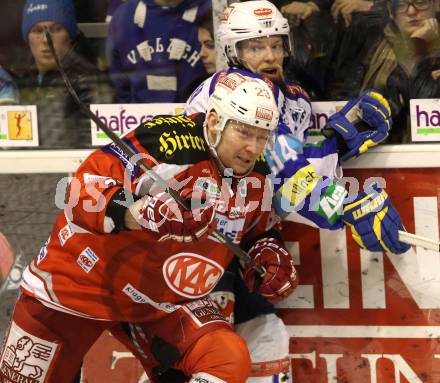 EBEL. Eishockey Bundesliga. EC KAC gegen VSV. Mike Siklenka  (KAC),  Markus Peintner(VSV). Klagenfurt, am 29.1.2013.
Foto: Kuess 


---
pressefotos, pressefotografie, kuess, qs, qspictures, sport, bild, bilder, bilddatenbank