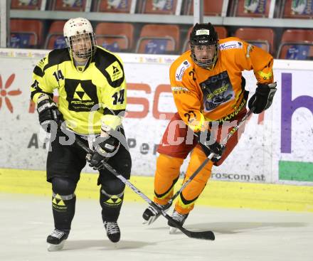 Eishockey Cup. HC Post gegen Ascus Rangers. Stephan Kogelnigg (Post), Harald Kriener (Ascus). Klagenfurt, 31.1.2013.
Foto: Kuess
---
pressefotos, pressefotografie, kuess, qs, qspictures, sport, bild, bilder, bilddatenbank