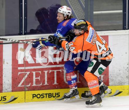 EBEL. Eishockey Bundesliga. EC VSV gegen Moser Medical Graz 99ers.  Andreas Wiedergut,  (VSV), Olivier Latendresse (Graz). Villach, am 31.1.2013.
Foto: Kuess 


---
pressefotos, pressefotografie, kuess, qs, qspictures, sport, bild, bilder, bilddatenbank