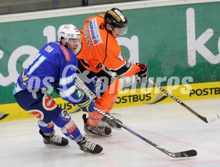 EBEL. Eishockey Bundesliga. EC VSV gegen Moser Medical Graz 99ers.  Derek Ryan, (VSV), Zusevics Zintis-Nauris (Graz). Villach, am 31.1.2013.
Foto: Kuess 


---
pressefotos, pressefotografie, kuess, qs, qspictures, sport, bild, bilder, bilddatenbank