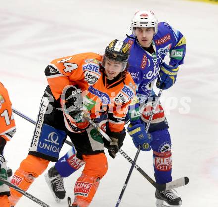 EBEL. Eishockey Bundesliga. EC VSV gegen Moser Medical Graz 99ers.  KLemen Pretnar,  (VSV), Taylor Holst (Graz). Villach, am 31.1.2013.
Foto: Kuess 


---
pressefotos, pressefotografie, kuess, qs, qspictures, sport, bild, bilder, bilddatenbank