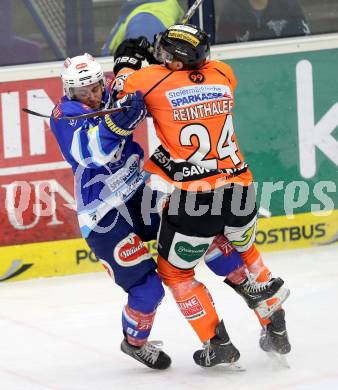 EBEL. Eishockey Bundesliga. EC VSV gegen Moser Medical Graz 99ers.  Nikolaus Hartl, (VSV), Kristof Reinthaler  (Graz). Villach, am 31.1.2013.
Foto: Kuess 


---
pressefotos, pressefotografie, kuess, qs, qspictures, sport, bild, bilder, bilddatenbank