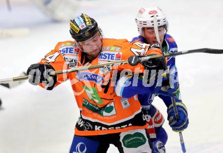 EBEL. Eishockey Bundesliga. EC VSV gegen Moser Medical Graz 99ers.  Derek Ryan, (VSV), Olivier Latendresse (Graz). Villach, am 31.1.2013.
Foto: Kuess 


---
pressefotos, pressefotografie, kuess, qs, qspictures, sport, bild, bilder, bilddatenbank