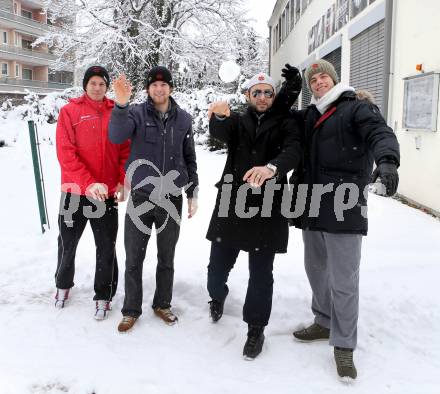 Eishockey. KAC. Andy Chiodo, Thomas Hundertpfund,  Markus Pirmann, Rene Swette. Klagenfurt, 14.1.2013.
Foto: Kuess
---
pressefotos, pressefotografie, kuess, qs, qspictures, sport, bild, bilder, bilddatenbank