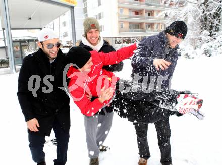 Eishockey. KAC. Andy Chiodo, Thomas Hundertpfund,  Markus Pirmann, Rene Swette. Klagenfurt, 14.1.2013.
Foto: Kuess
---
pressefotos, pressefotografie, kuess, qs, qspictures, sport, bild, bilder, bilddatenbank