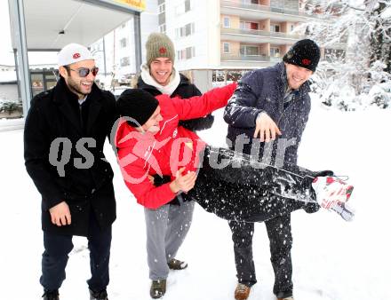 Eishockey. KAC. Andy Chiodo, Thomas Hundertpfund,  Markus Pirmann, Rene Swette. Klagenfurt, 14.1.2013.
Foto: Kuess
---
pressefotos, pressefotografie, kuess, qs, qspictures, sport, bild, bilder, bilddatenbank