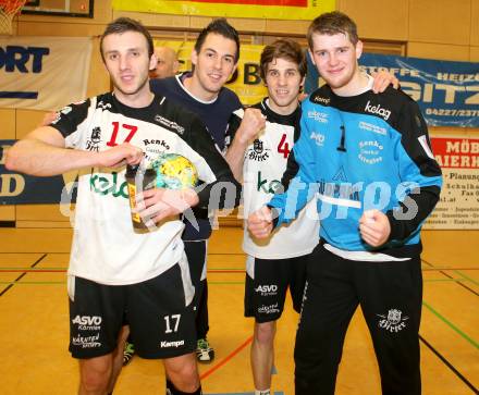 Handball Bundesliga. Aufstiegsrunde. SC Ferlach gegen ULZ Sparkasse Schwaz. Izudin Mujanovic, Markus Suppan, Lukas Huss, Matthias Meleschnig (Ferlach). Ferlach, 9.2.2013.
Foto: Kuess
---
pressefotos, pressefotografie, kuess, qs, qspictures, sport, bild, bilder, bilddatenbank