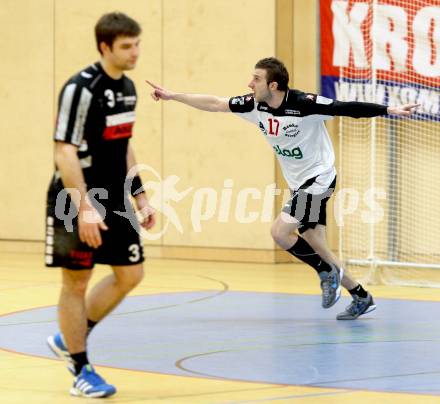 Handball Bundesliga. Aufstiegsrunde. SC Ferlach gegen ULZ Sparkasse Schwaz. Torjubel Izudin Mujanovic (Ferlach). Ferlach, 9.2.2013.
Foto: Kuess
---
pressefotos, pressefotografie, kuess, qs, qspictures, sport, bild, bilder, bilddatenbank