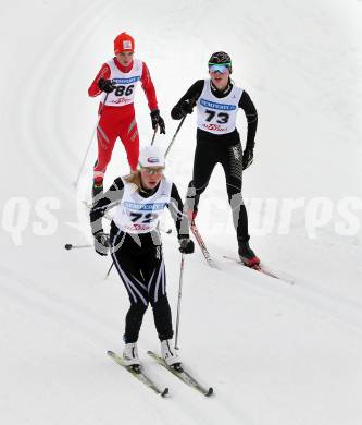 Langlauf. Oesterreichische Meisterschaften.  Tobias Fischer, Anna Juppe, Carina Edlinger. Villach, 9.1.2013.
Foto: Kuess
---
pressefotos, pressefotografie, kuess, qs, qspictures, sport, bild, bilder, bilddatenbank