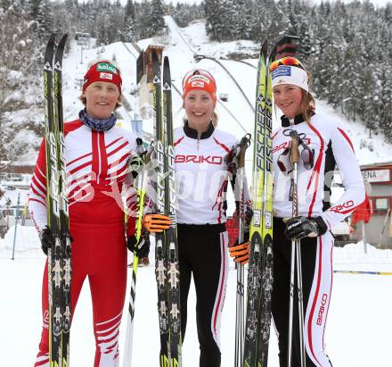 Langlauf. Oesterreichische Meisterschaften. Kerstin Muschet, Teresa Stadlober, Veronika Mayerhofer. Villach, 9.1.2013.
Foto: Kuess
---
pressefotos, pressefotografie, kuess, qs, qspictures, sport, bild, bilder, bilddatenbank