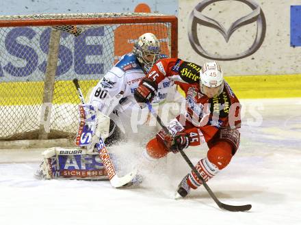 EBEL. Eishockey Bundesliga. EC KAC gegen EHC LIWEST Linz.  Penalty von David Schuller,  (KAC), David Leneveu (Linz). Klagenfurt, am 13.2.2013.
Foto: Kuess 


---
pressefotos, pressefotografie, kuess, qs, qspictures, sport, bild, bilder, bilddatenbank